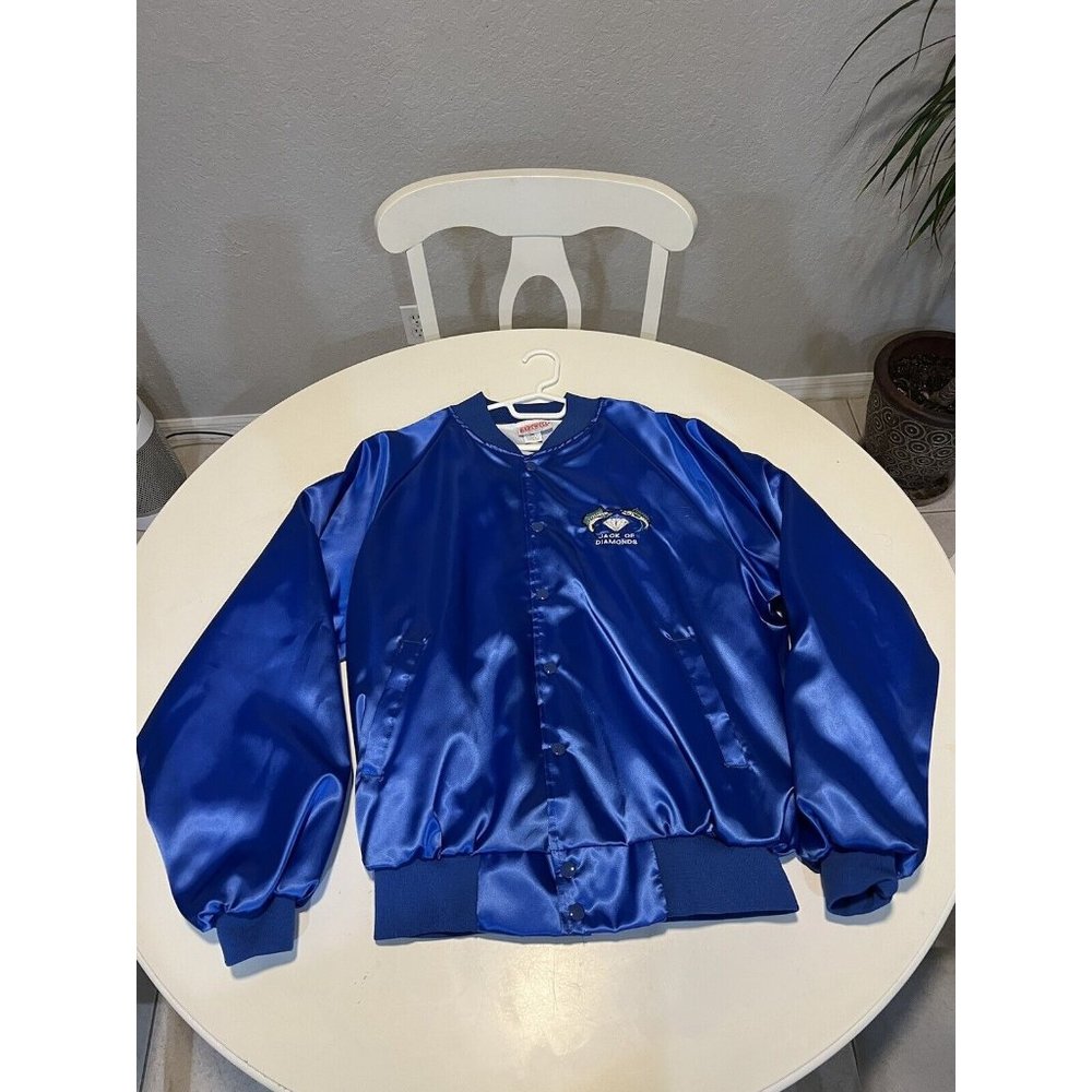 VINTAGE Hartwell Jacket Mens Xl Navy Nylon Satin Varsity Jack Of Diamonds Bc